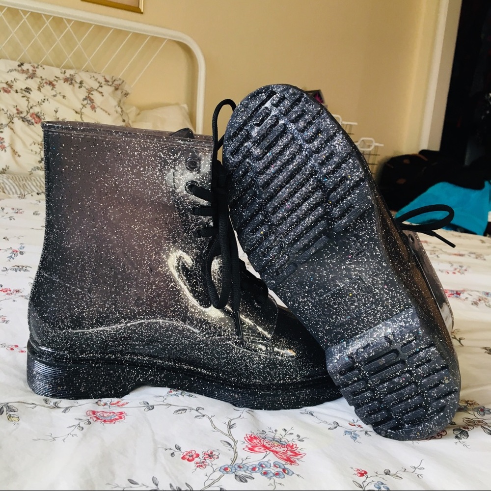 Clear Black Sparkle Rain Boots